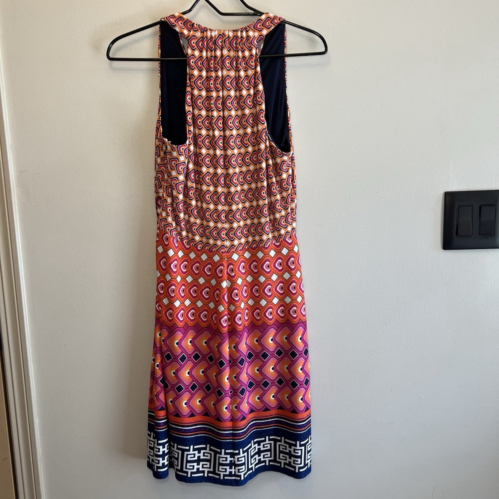Laundry Shelli Segal Sleeveless Halter Dress Sz6 Twisted Cinched Bust Geometric - Picture 8 of 13